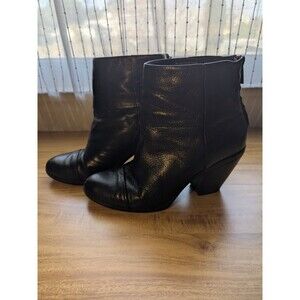 Bandolino Black Leather Moto Block Heel Ankle Boots Back Zip Size 8 (X03)